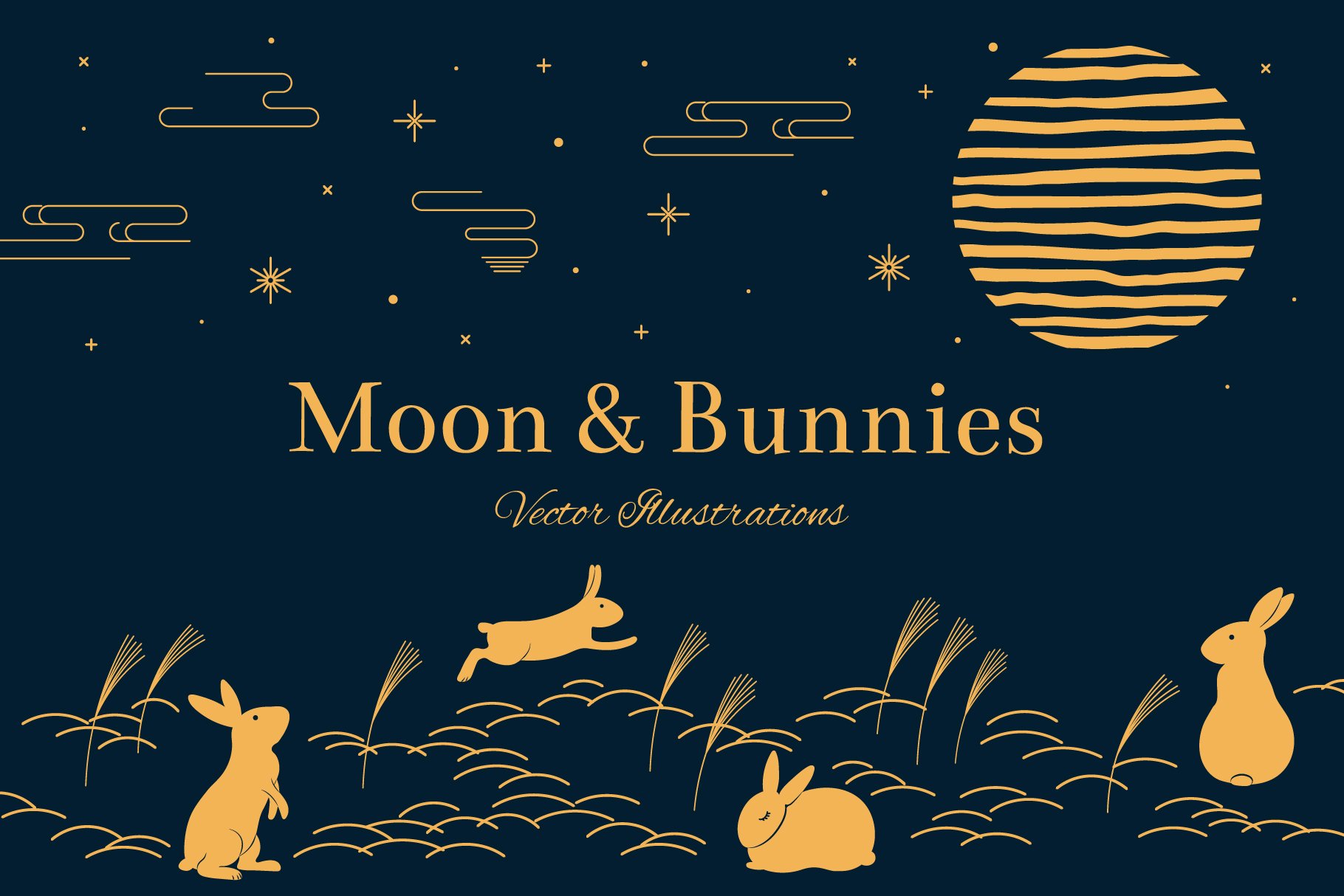 Moon & Bunnies Vector Illustrations cover image.