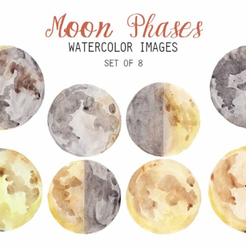 Watercolor Moon Phases Clipart cover image.
