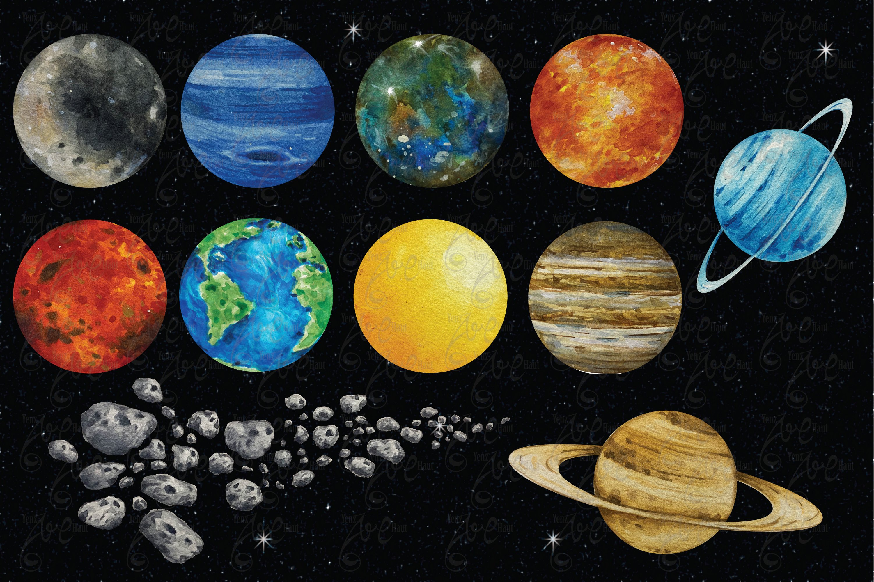 Watercolor Planet Solar System Set preview image.