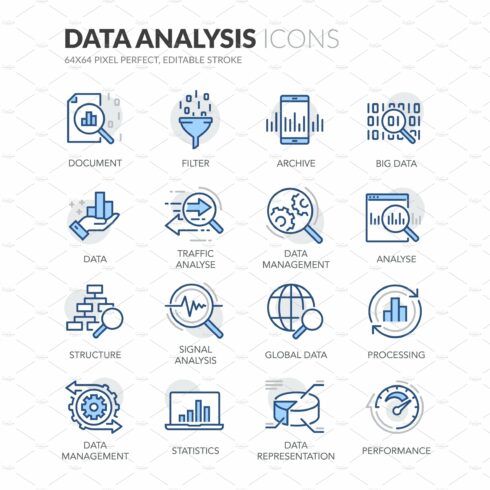 Line Data Analysis Icons cover image.