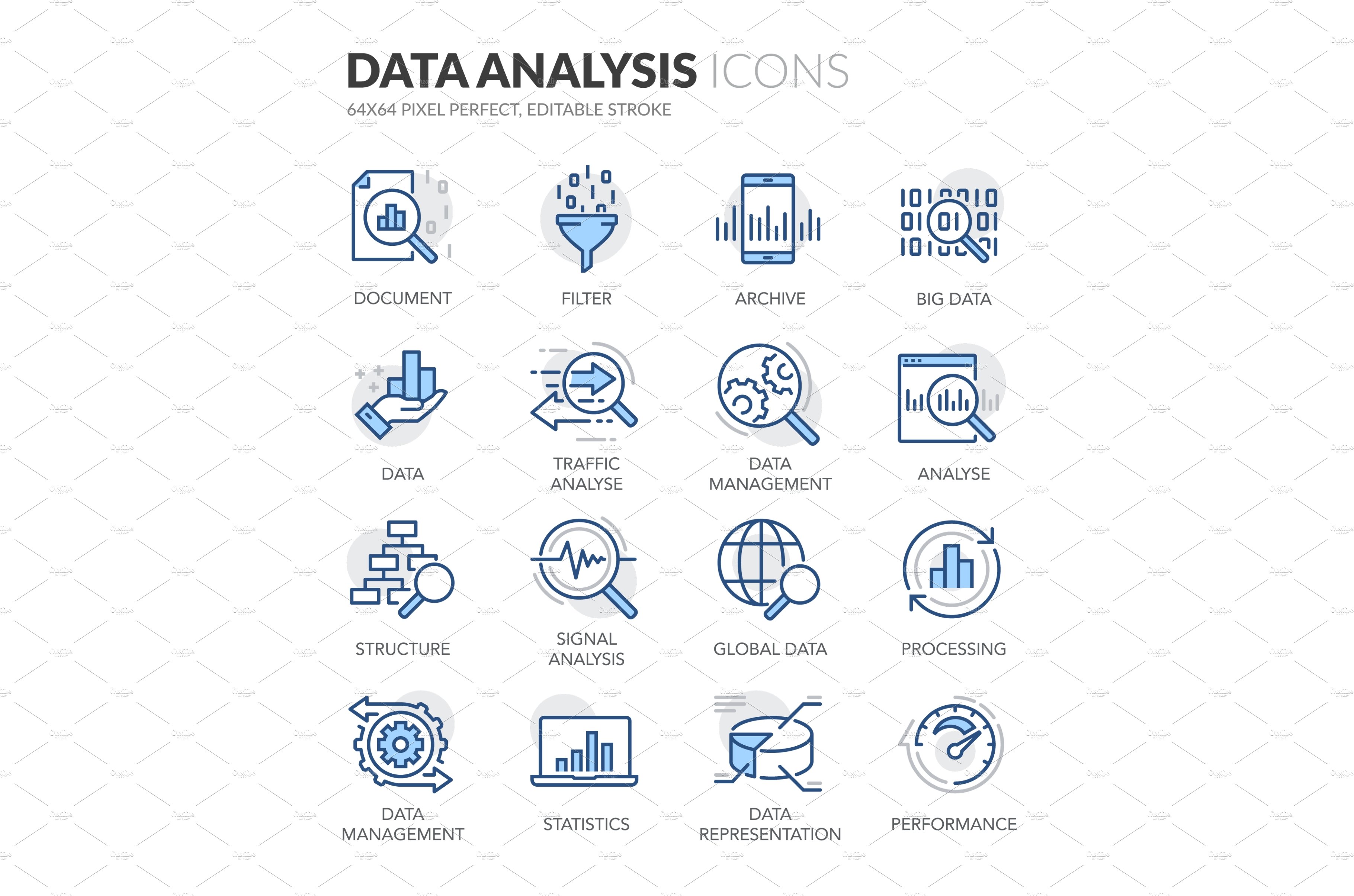 Line Data Analysis Icons cover image.