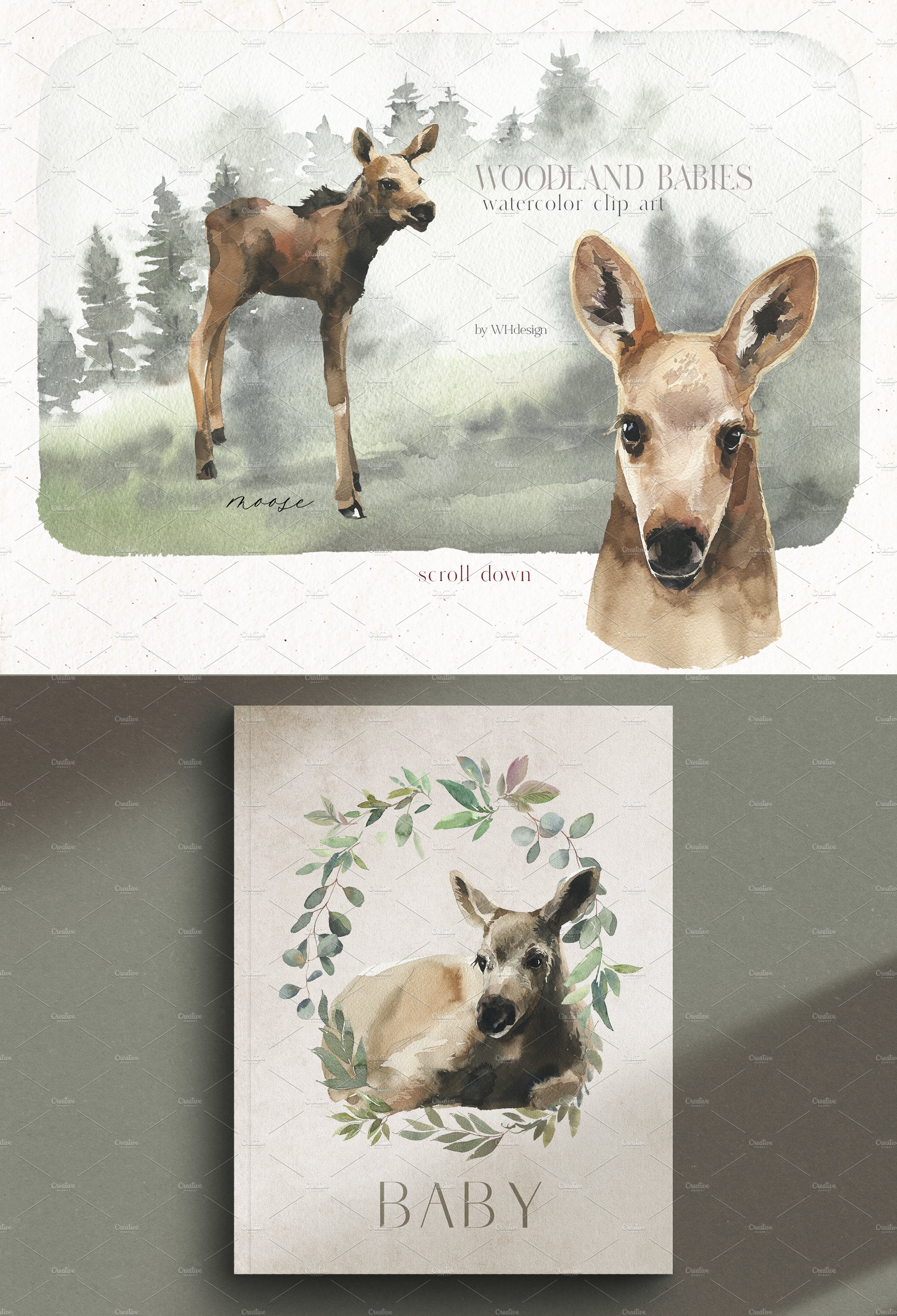 moose baby watercolor clipart 1 992