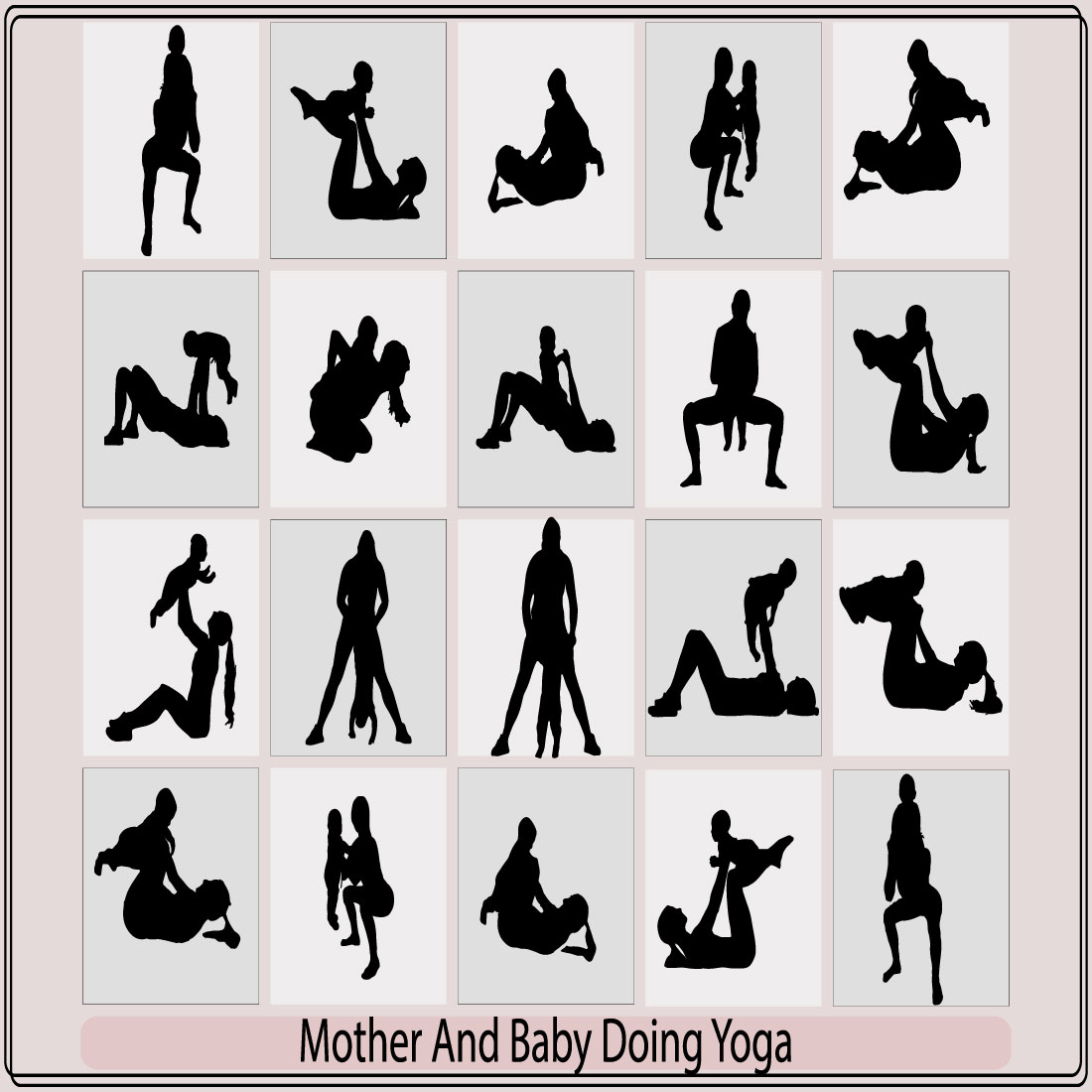 mom and baby doing yoga,mother and daughter doing yoga workout silhouette graphic,mother and daughter, woman and girl child doing yoga exercises, preview image.