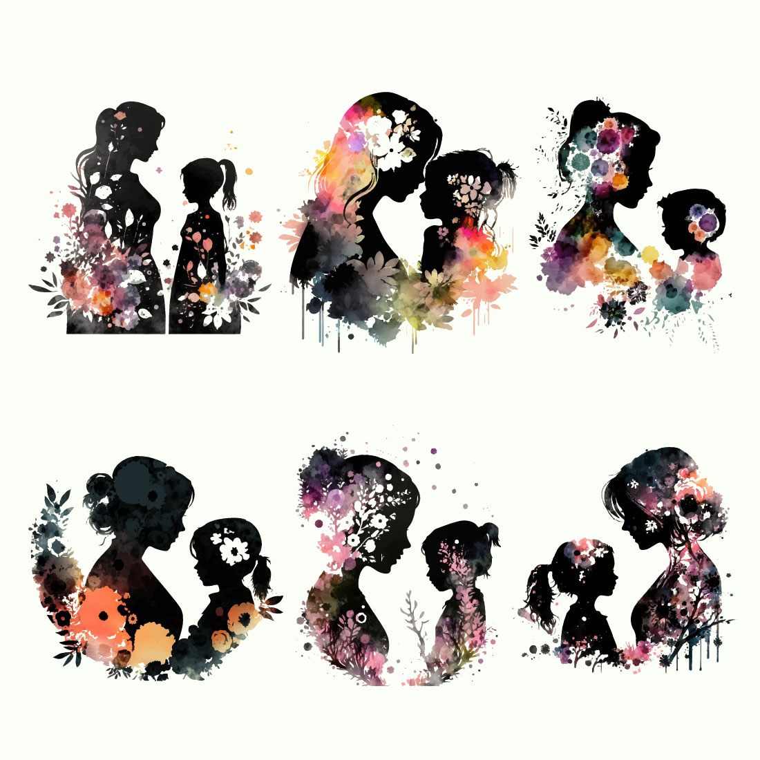 Mother's day water color silhouette design preview image.