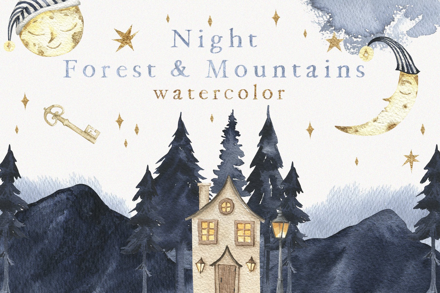 Night Forest & Mountains Watercolor cover image.