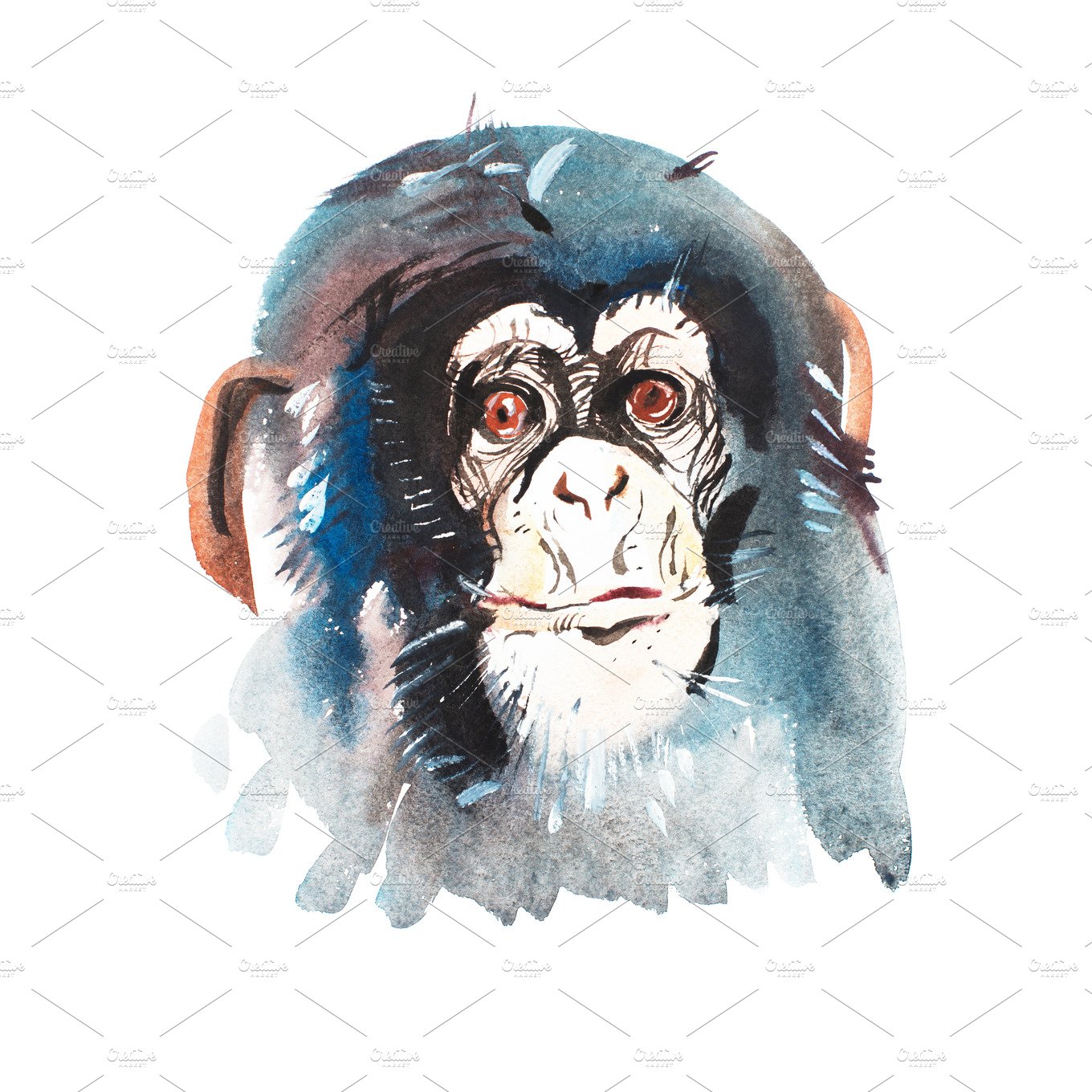 Watercolor portrait of grey furry monkey. Aquarelle drawing 2016 symbol cover image.