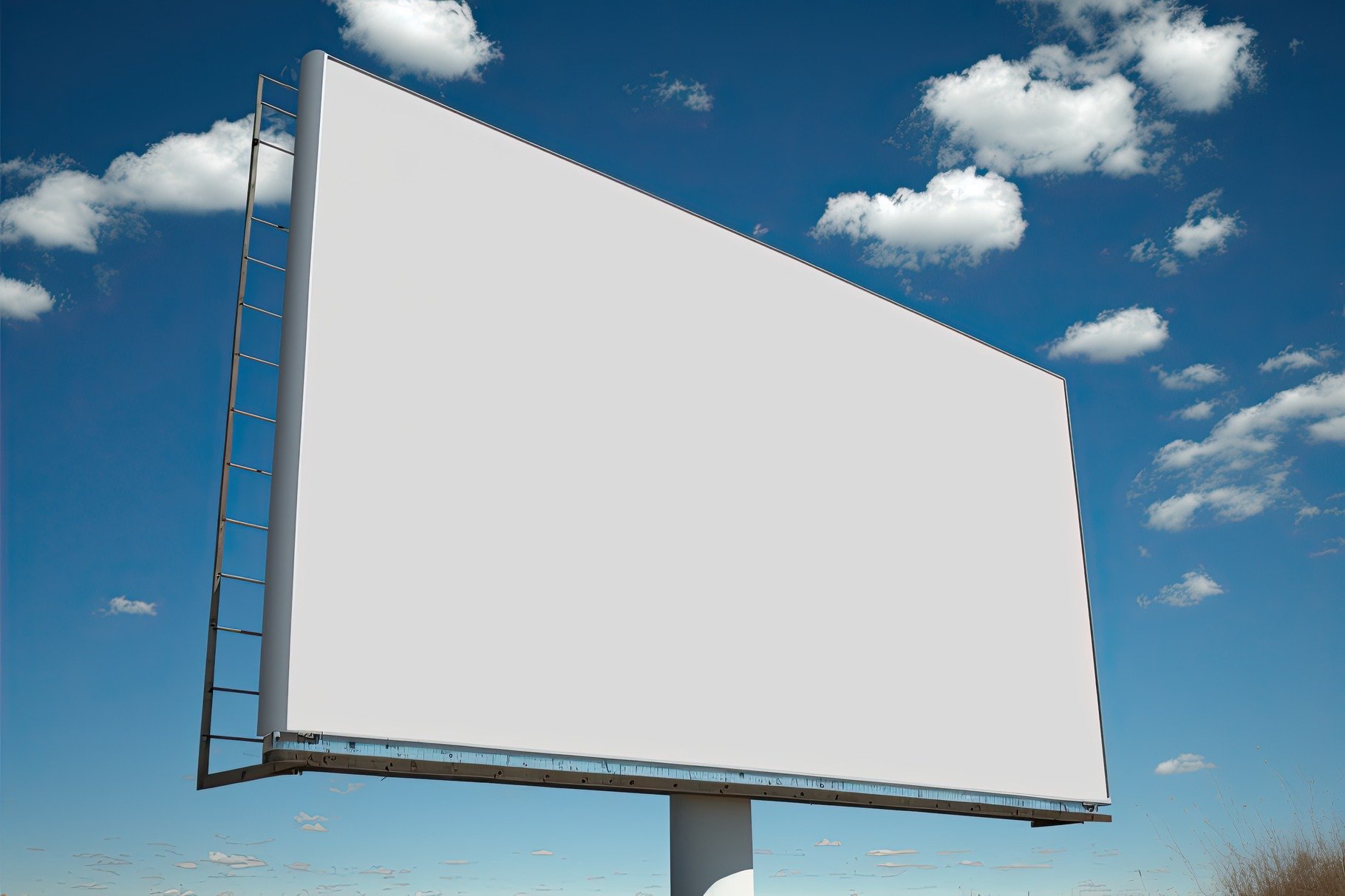 Blank huge billboard on an amazing sky. Generative AI cover image.