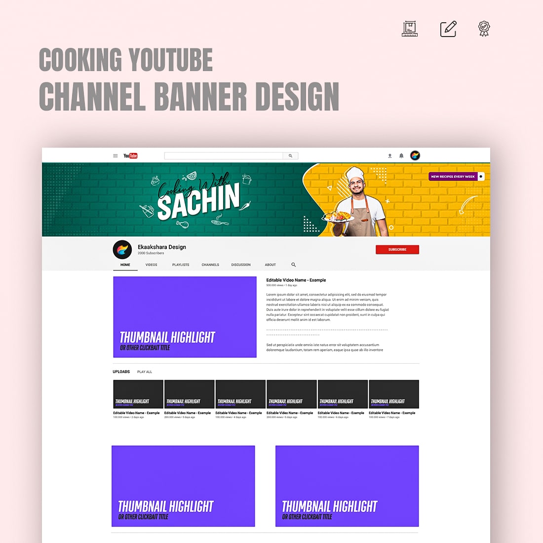 Cooking Youtube Channel Banner Design preview image.