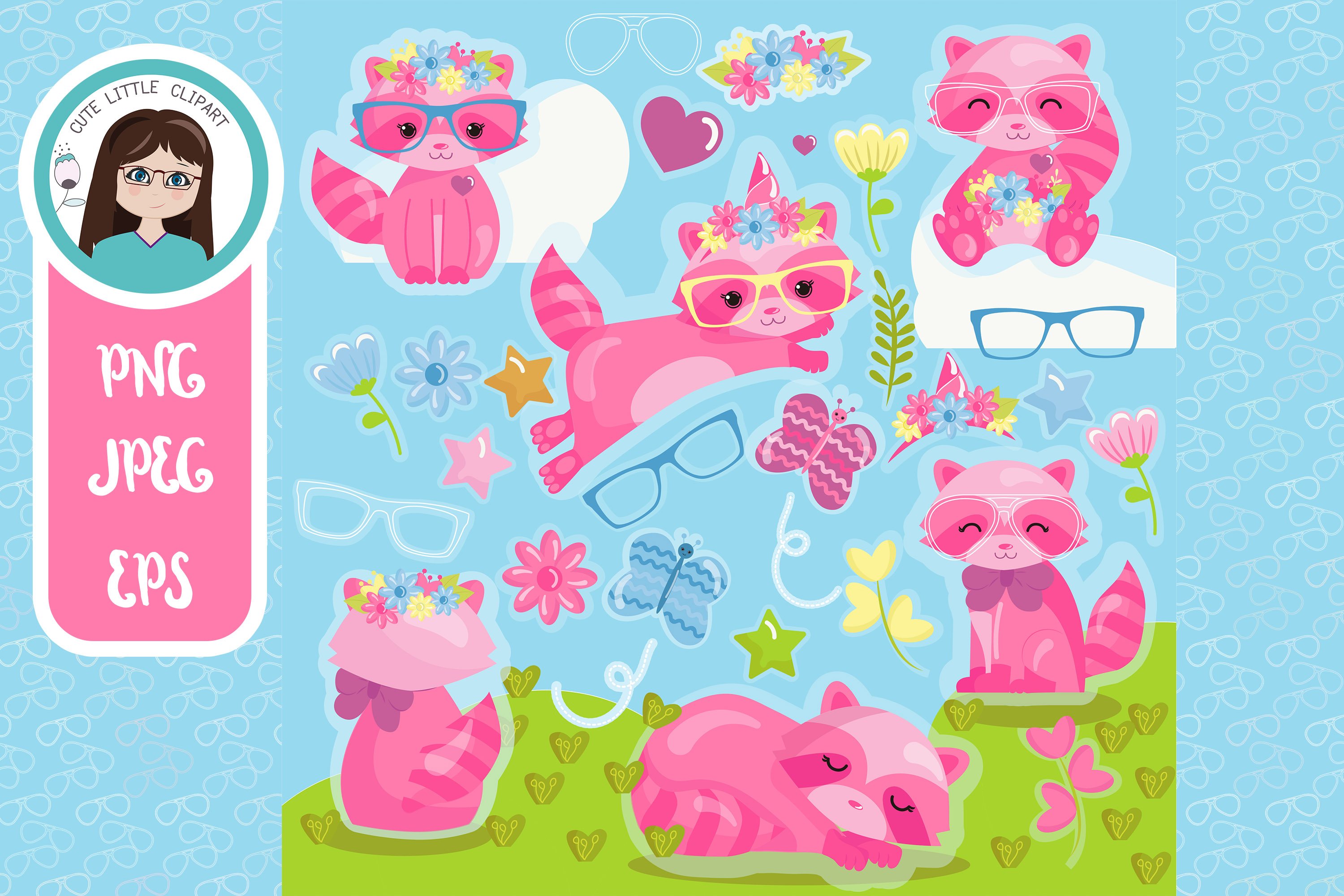 Pink racoon clipart cover image.