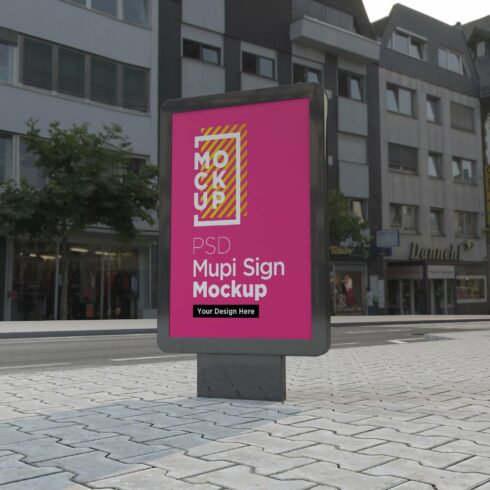 Mupi sign mockup template cover image.