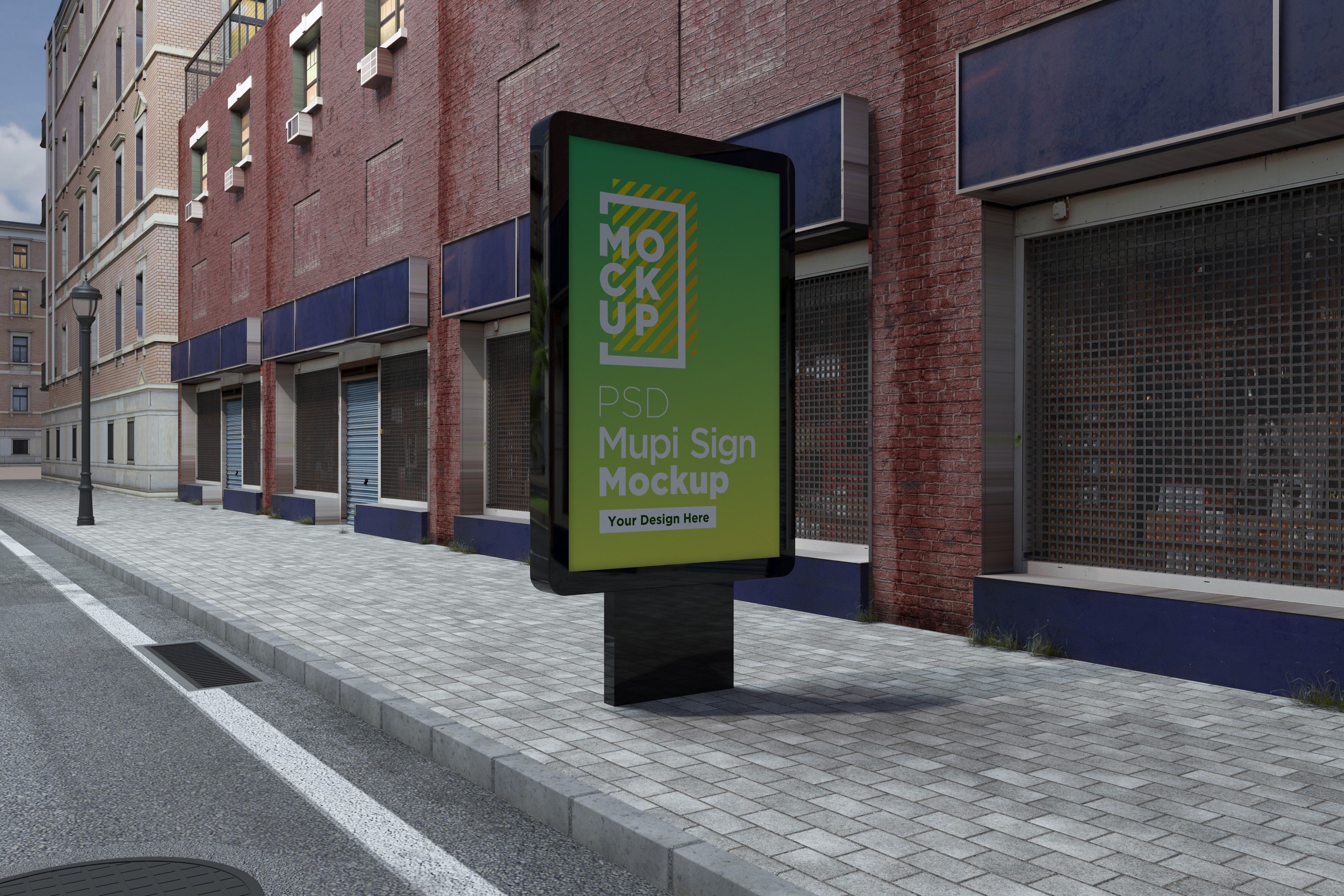 Mupi sign mockup template cover image.