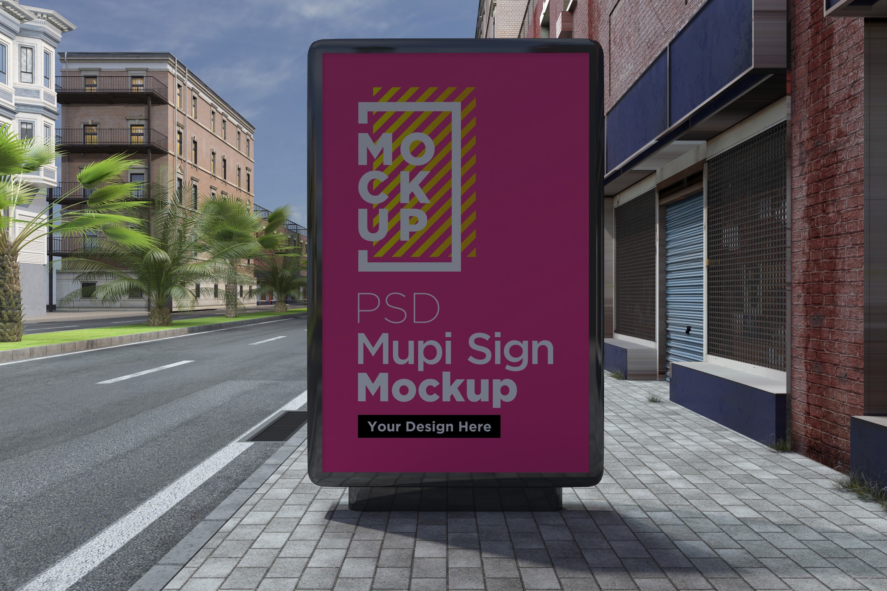 Mupi sign mockup template cover image.