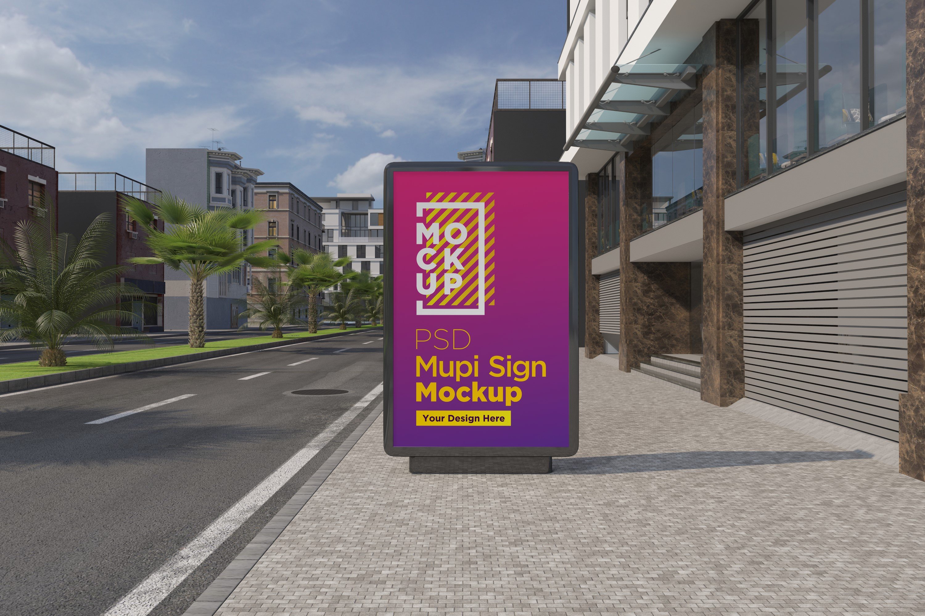 Mupi sign mockup template cover image.