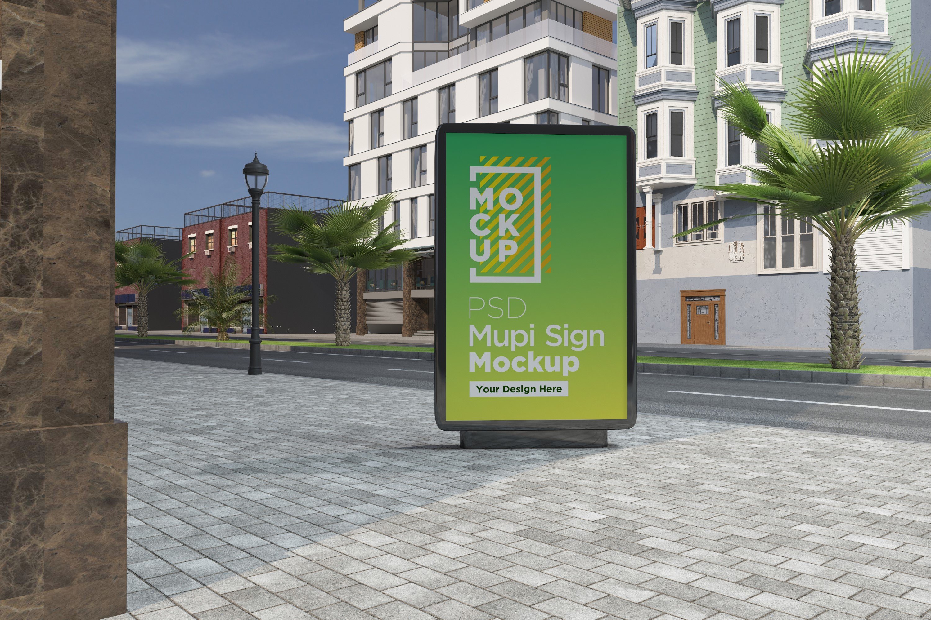 Mupi sign mockup template cover image.