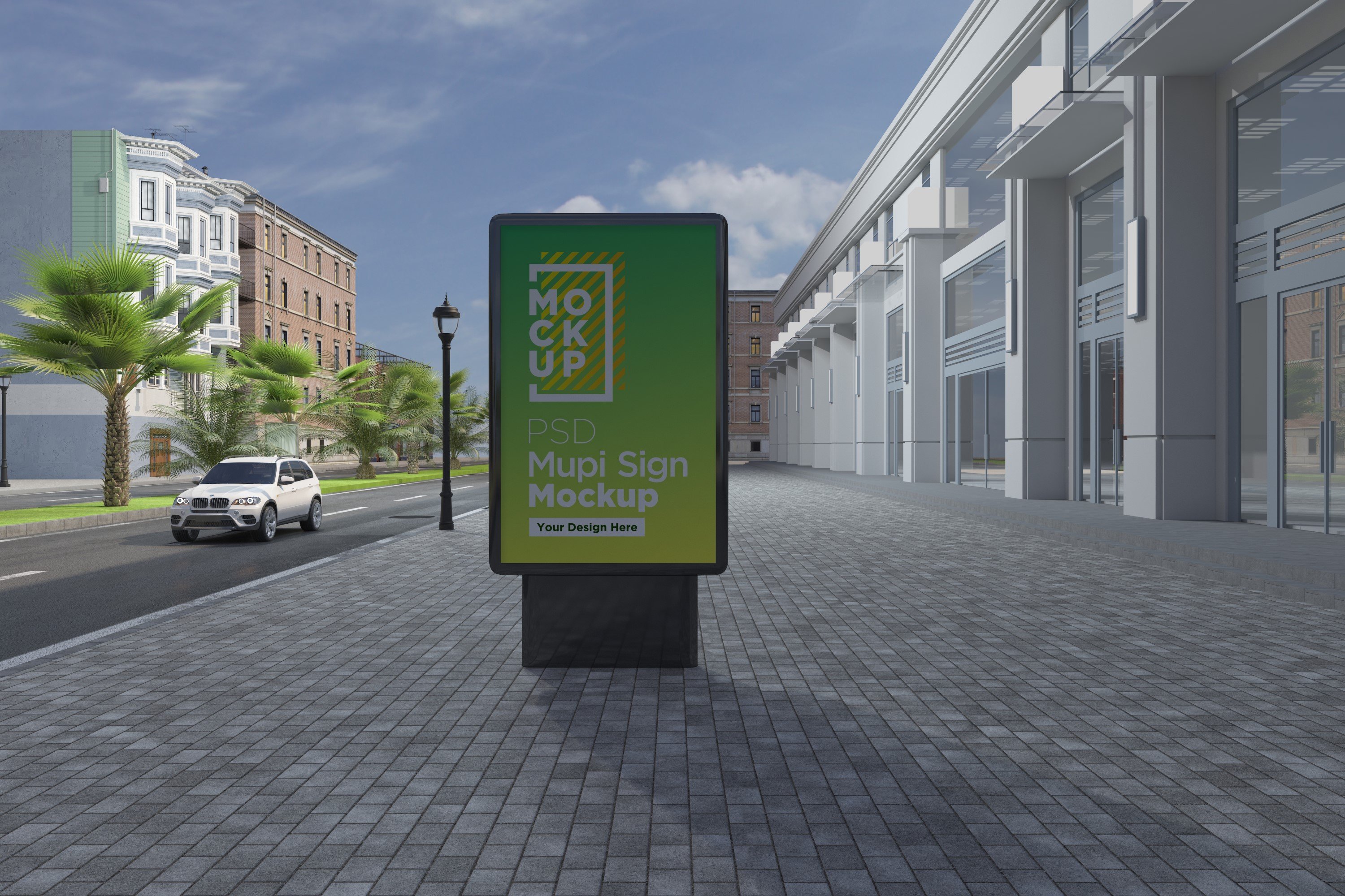 Mupi sign mockup template cover image.