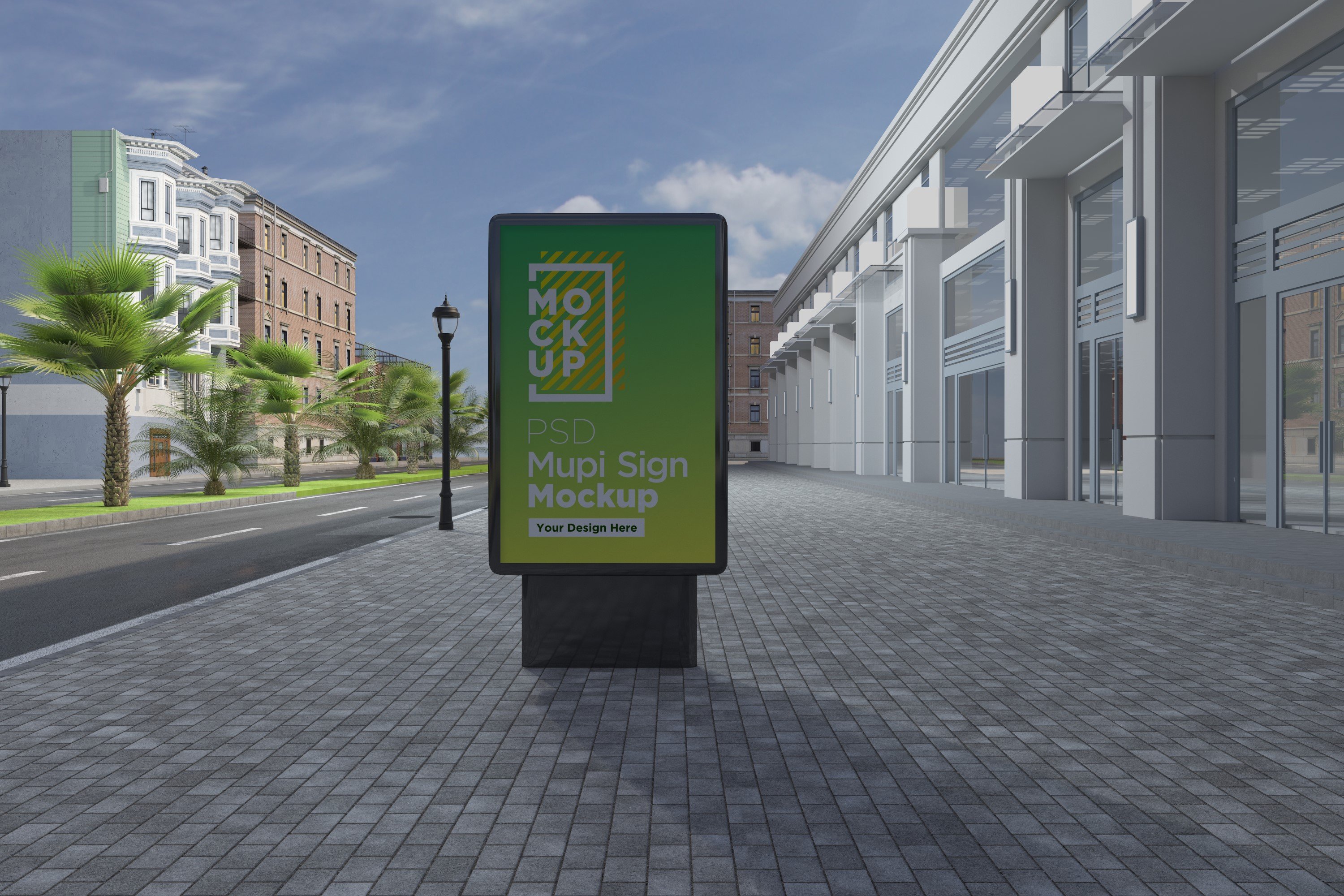 Mupi sign mockup template cover image.