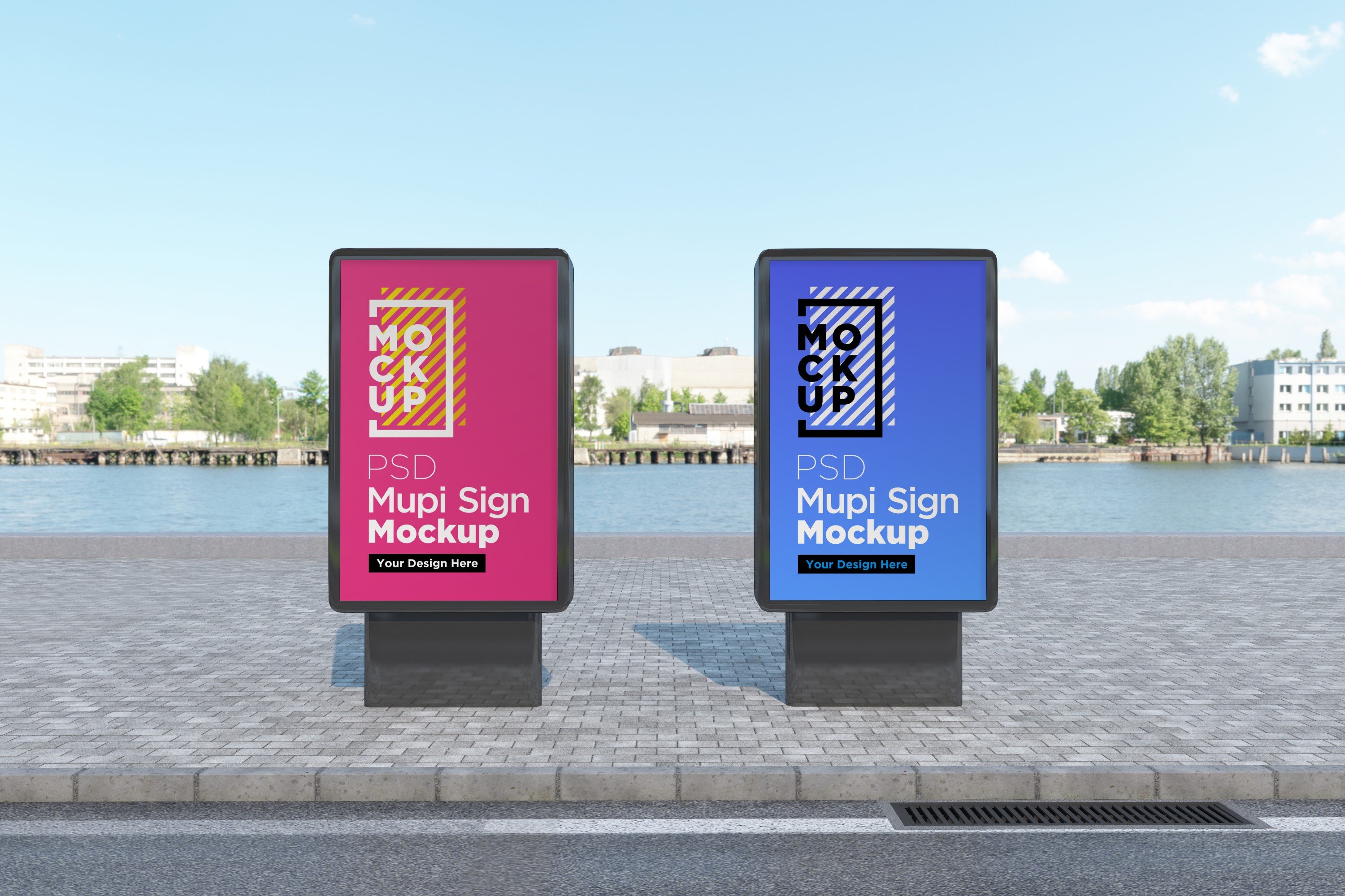 Mupi sign mockup template cover image.