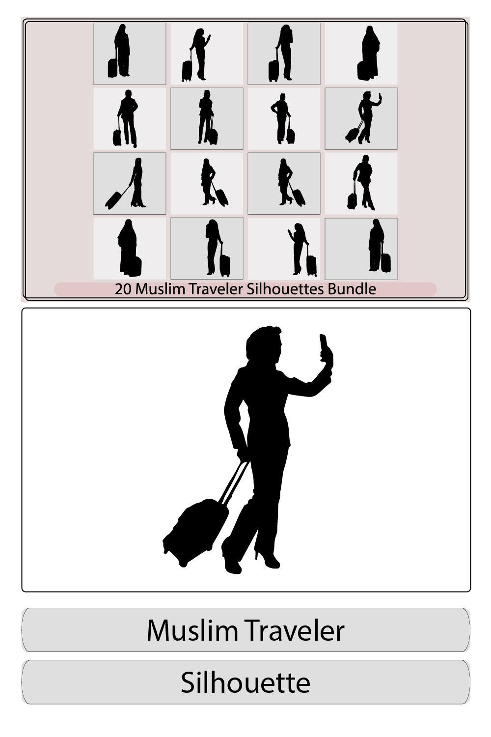 Arab man in travel silhouette bundle,The Muslim traveller family travel in Ramadan,muslim girl self independent women traveling, pinterest preview image.