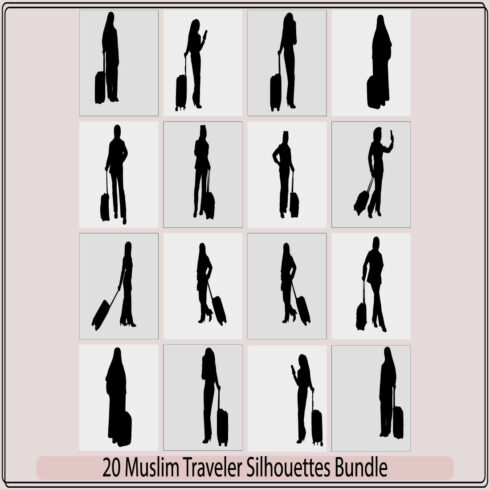 Arab man in travel silhouette bundle,The Muslim traveller family travel in Ramadan,muslim girl self independent women traveling, cover image.
