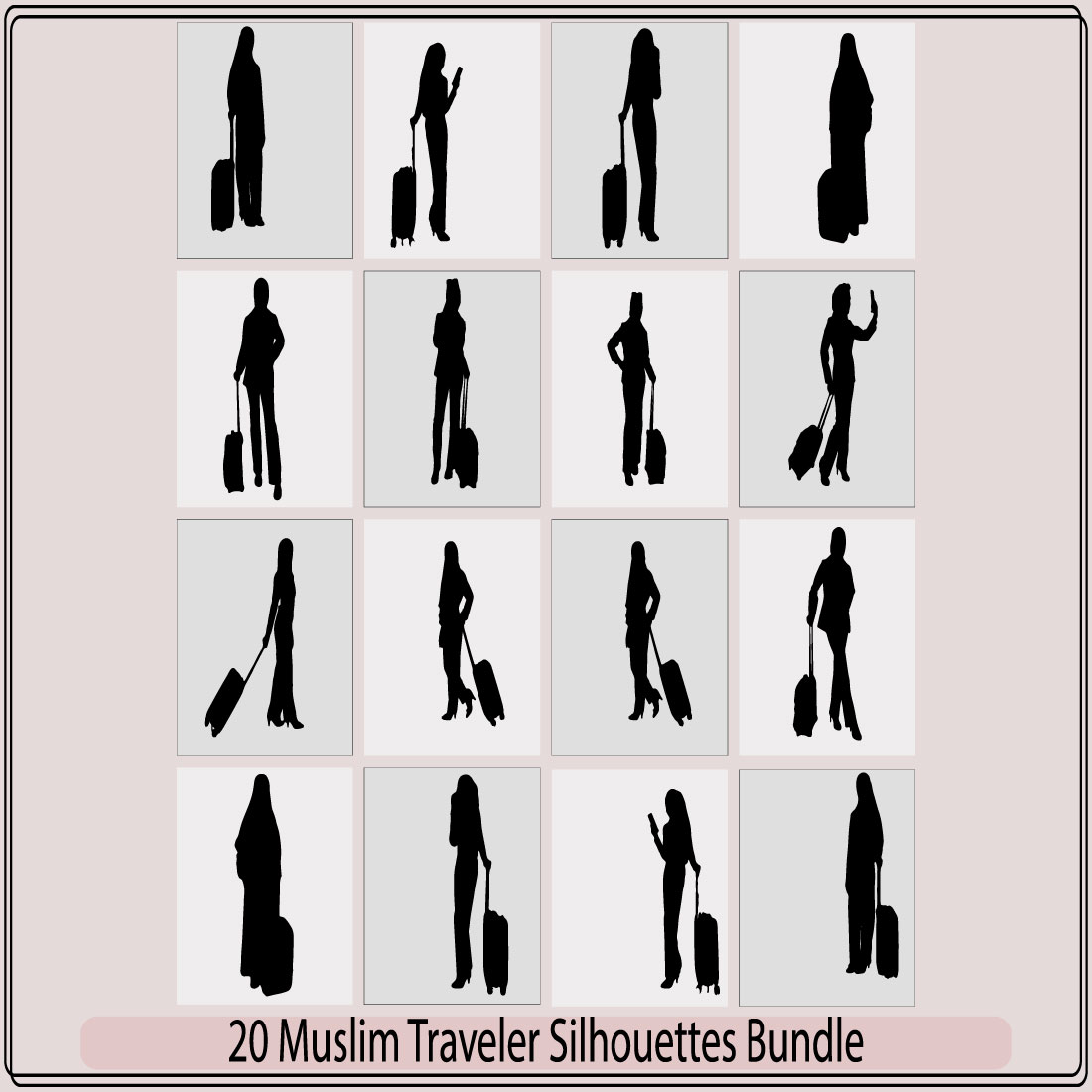 Arab man in travel silhouette bundle,The Muslim traveller family travel in Ramadan,muslim girl self independent women traveling, preview image.