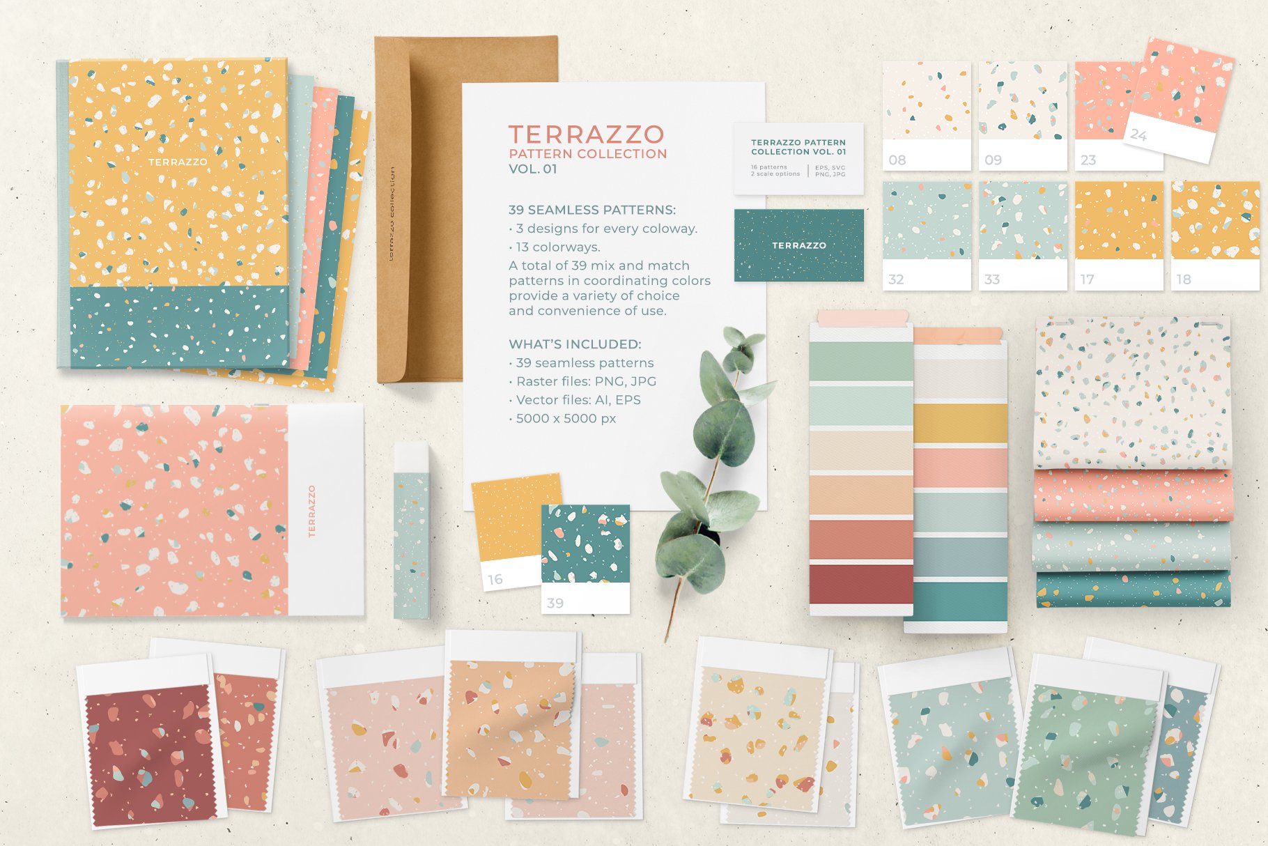 Muted Rainbow Terrazzo Patterns preview image.