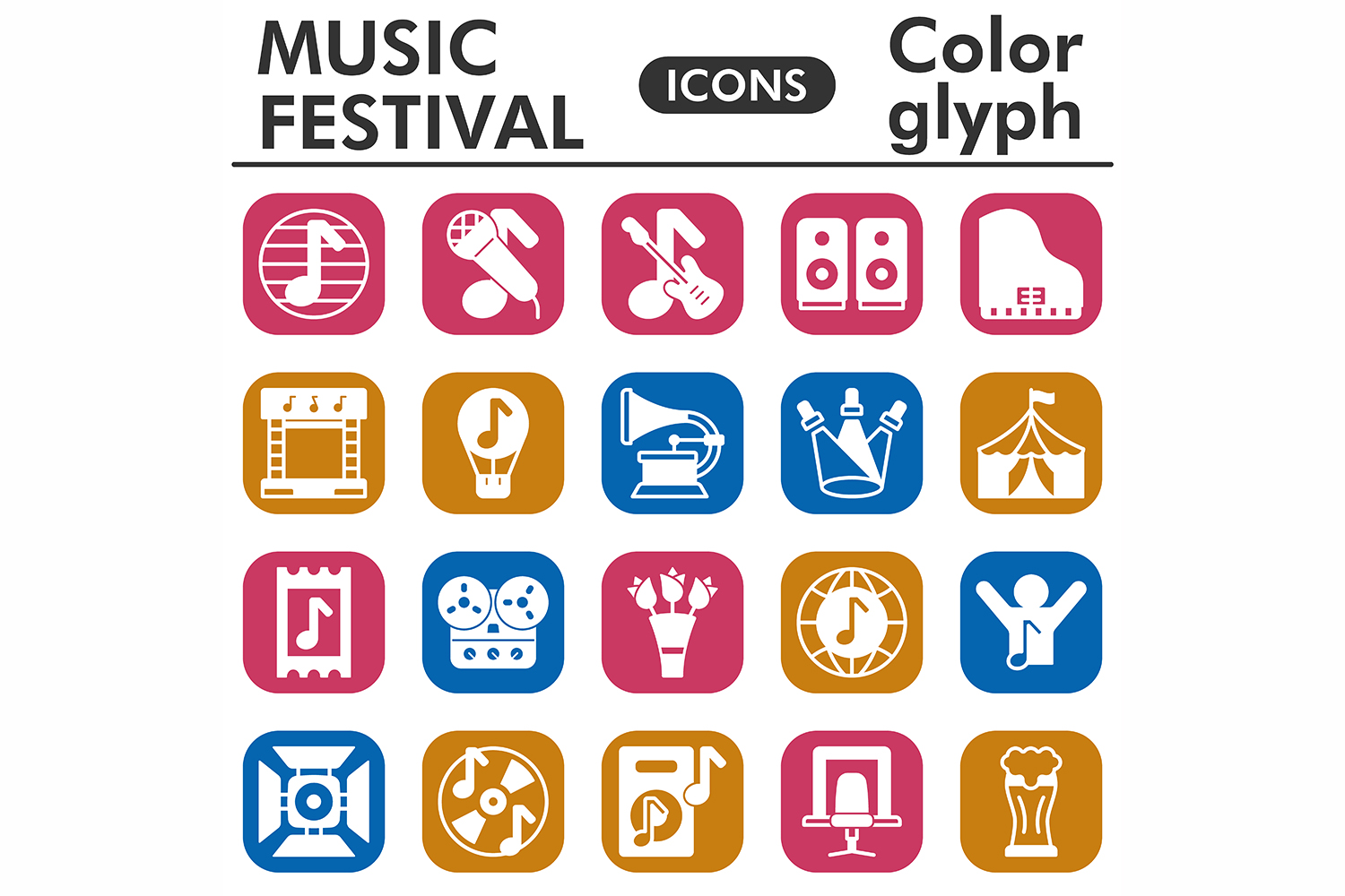 Muzic festival icons set, color glyph pinterest preview image.