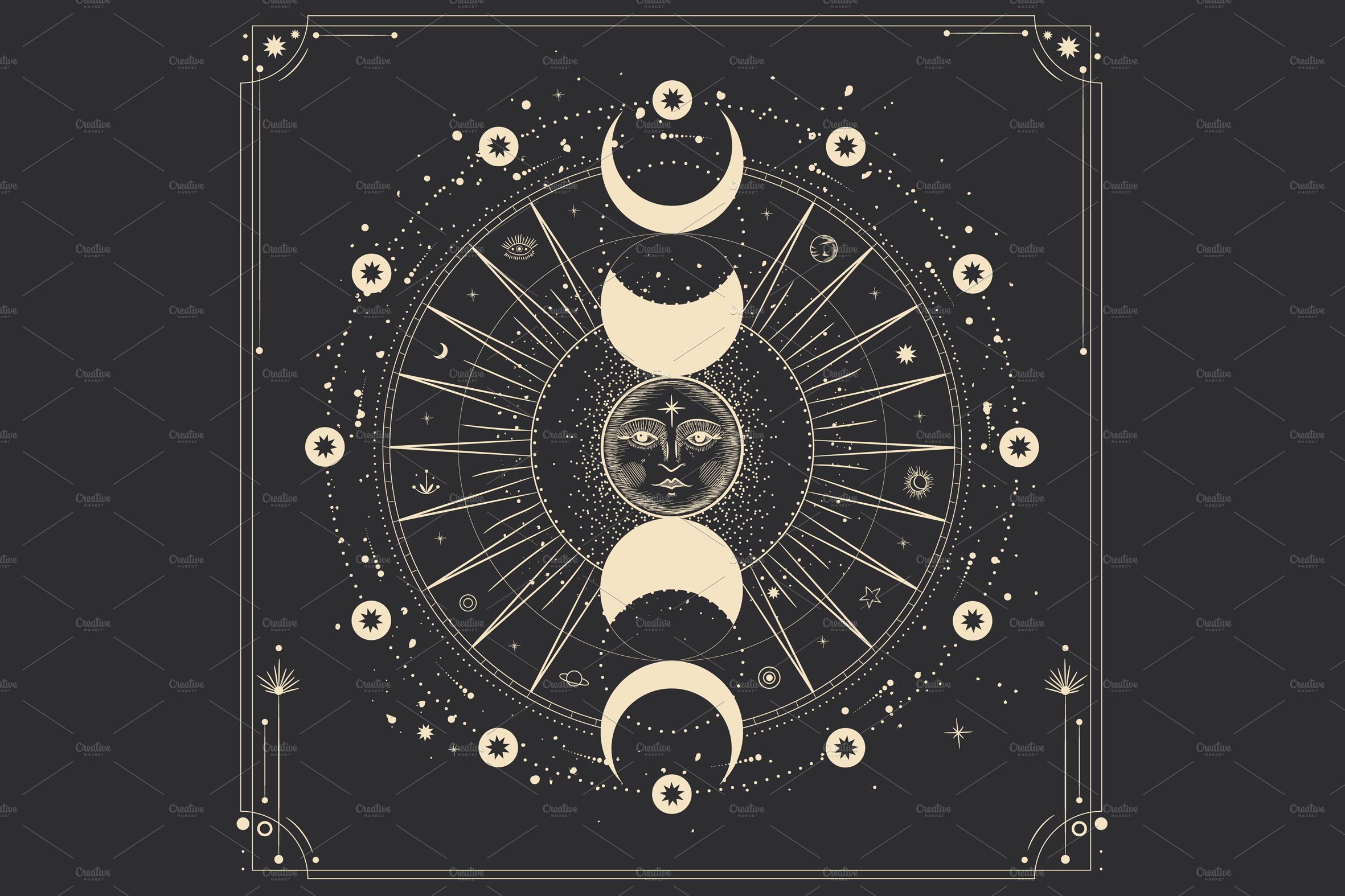 Sun and moon phases. Engraving preview image.