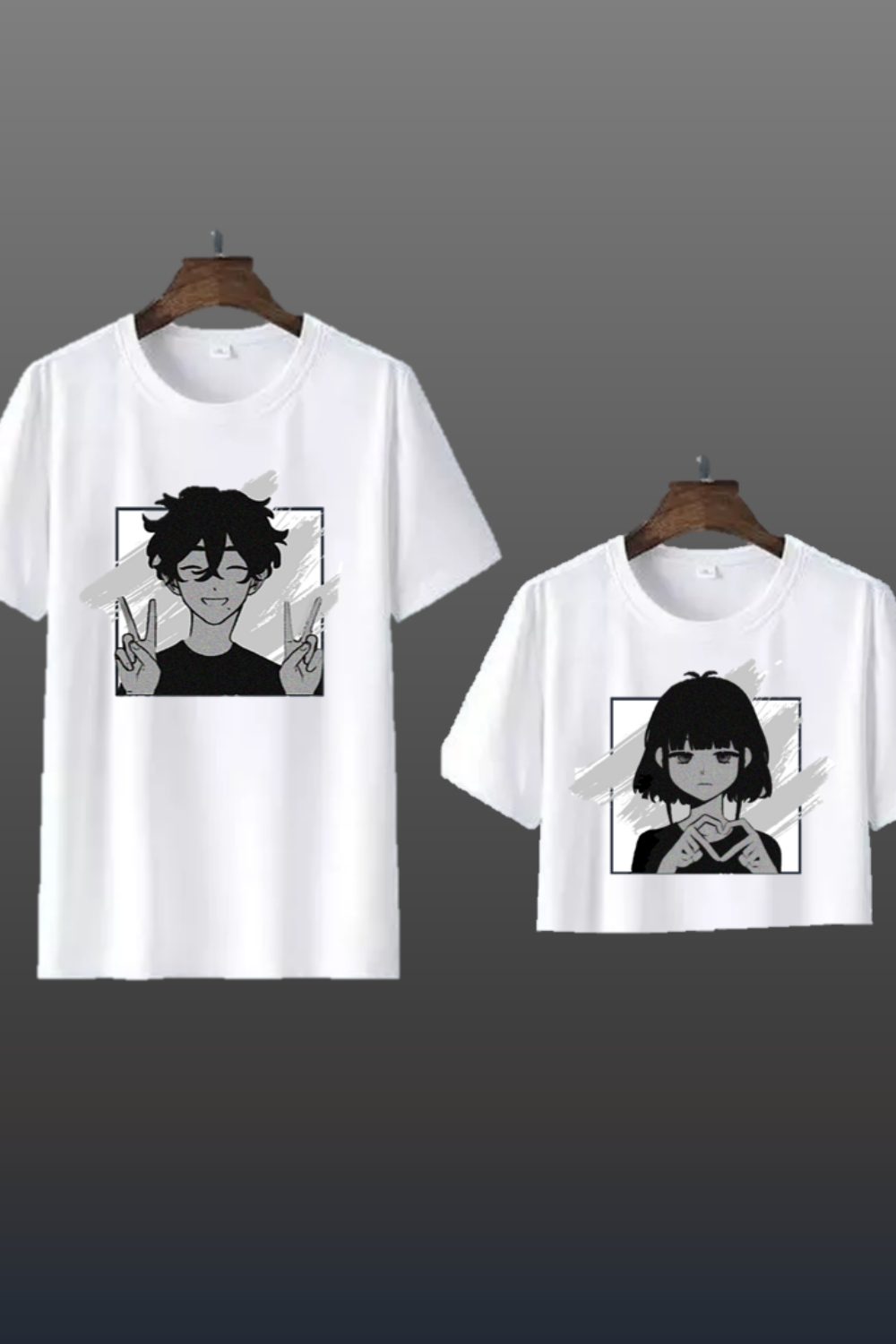 Matching T-shirt design for friends and couple pinterest preview image.