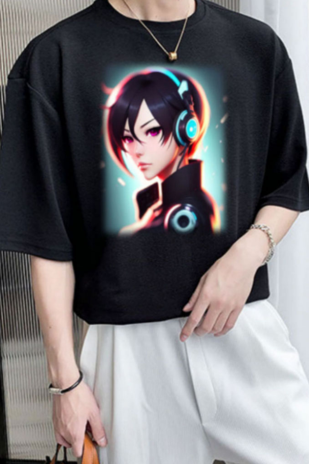 Animated gamer character T-shirt Design pinterest preview image.