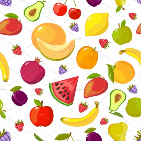 cartoon fruits pattern. colorful cover image.