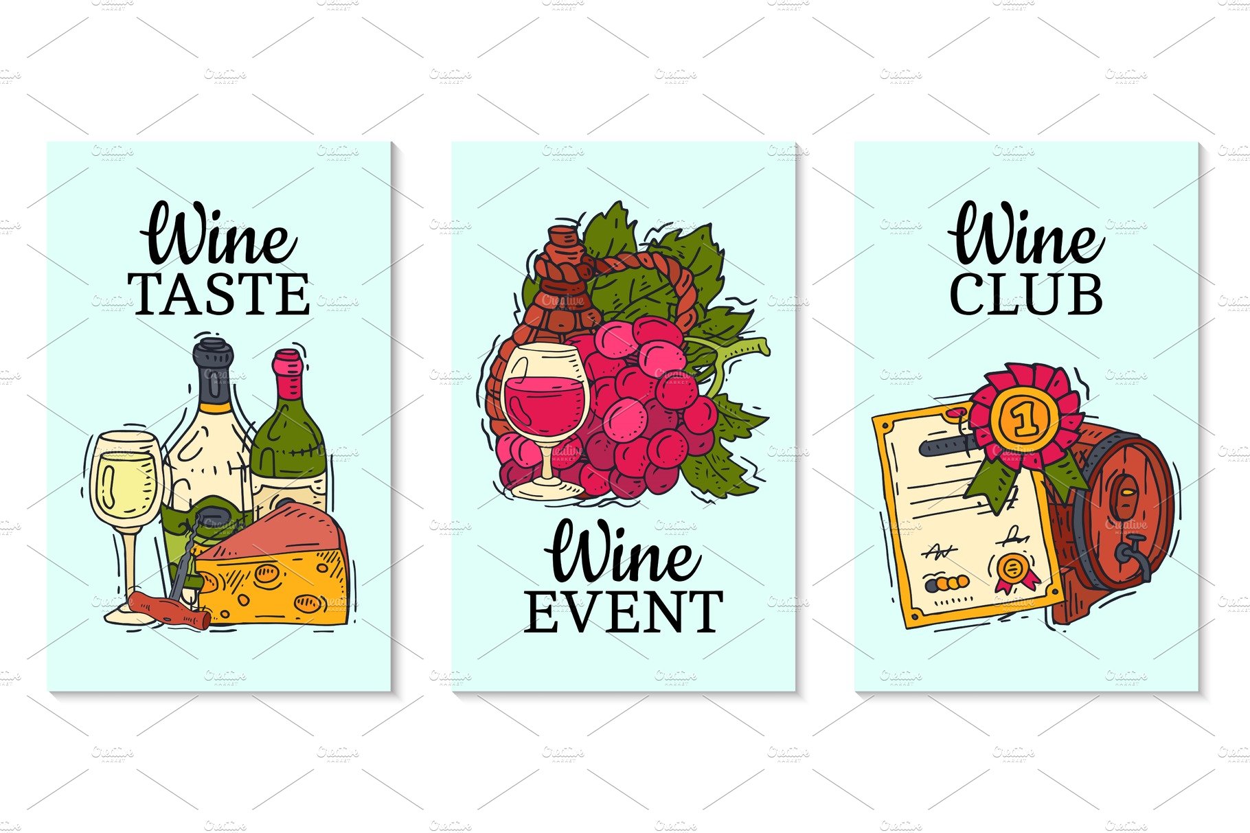 Wine taste club cards vector cover image.