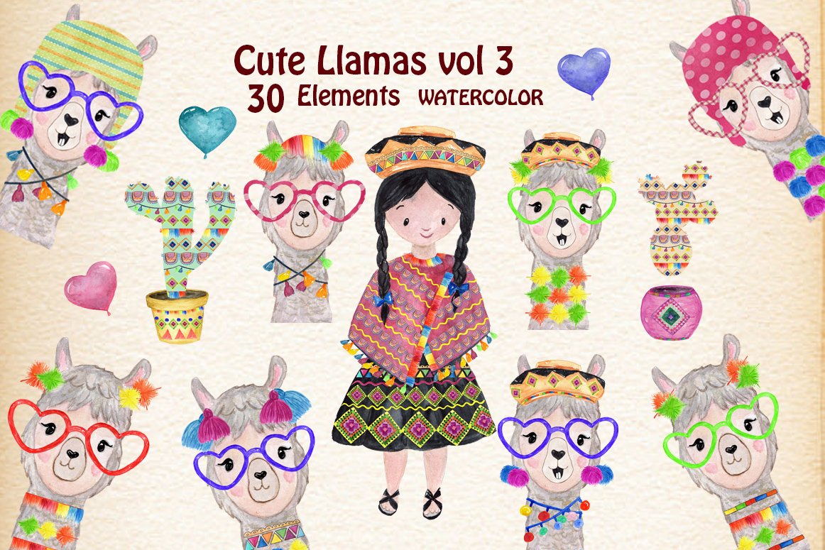 Funny Llama Clipart cover image.