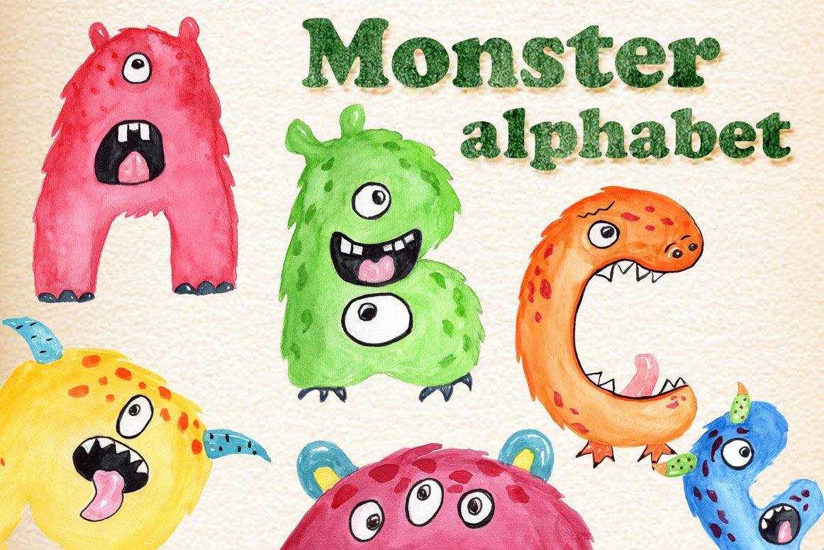 Monster kids alphabet clipart cover image.