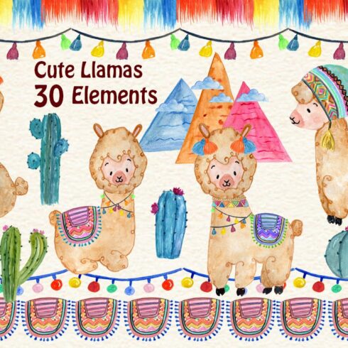 Watercolor Llama Clipart cover image.