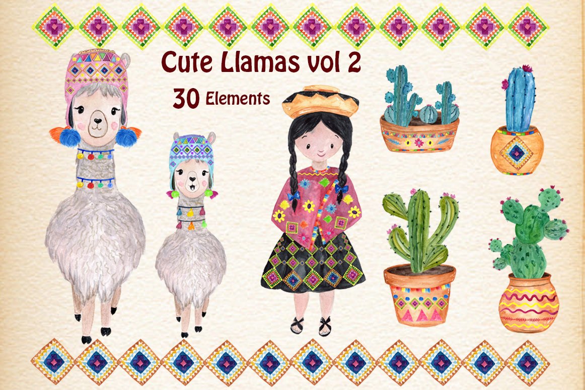 Watercolor Llama Clipart cover image.