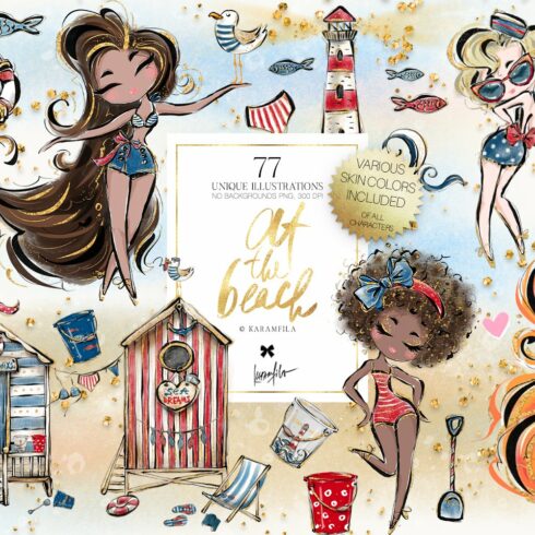 Nautical Pinup Dolls Beach Clipart cover image.