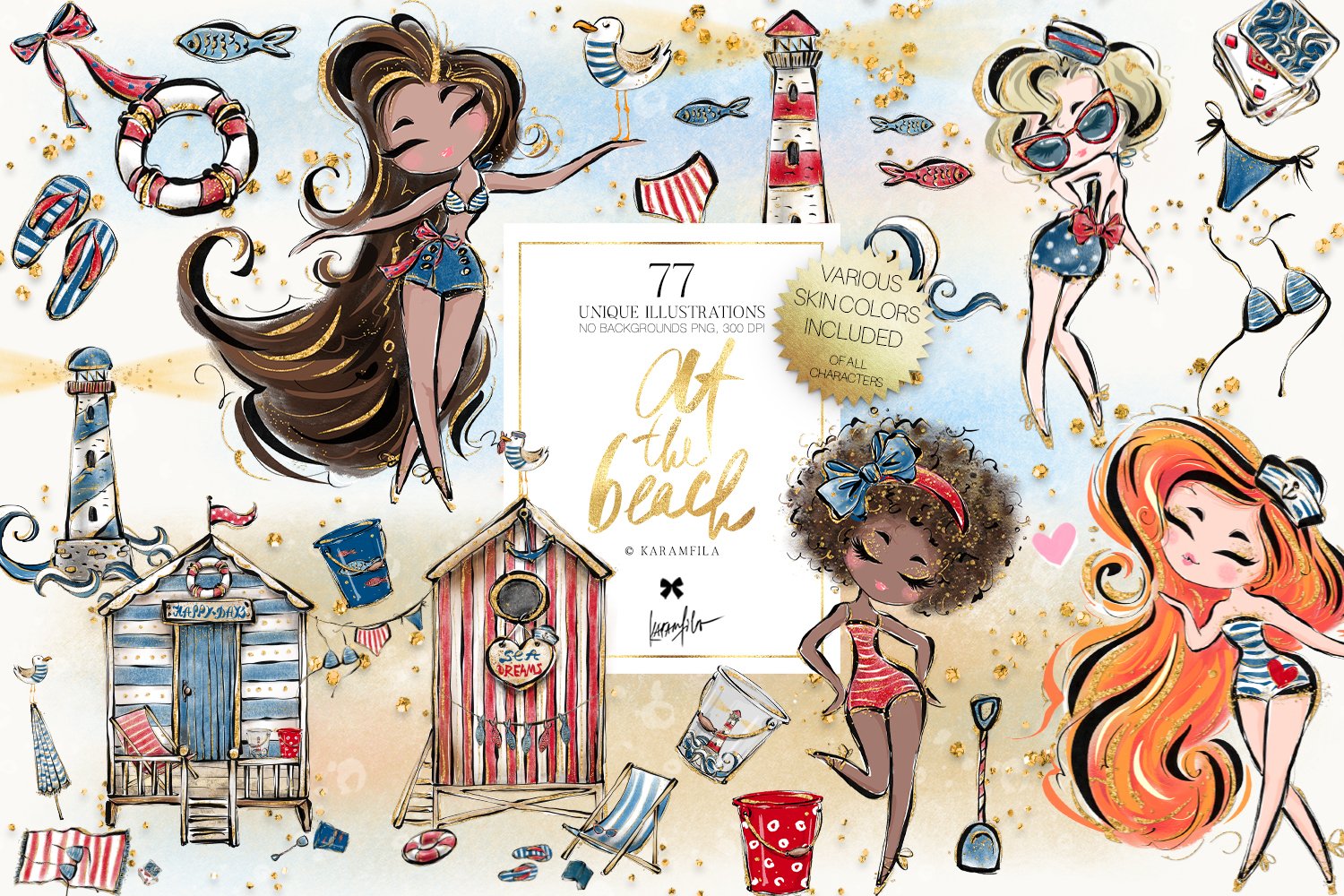 Nautical Pinup Dolls Beach Clipart cover image.