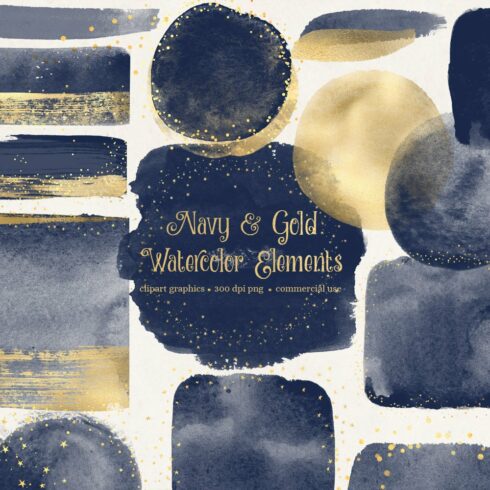 Navy and Gold Watercolor Elements cover image.
