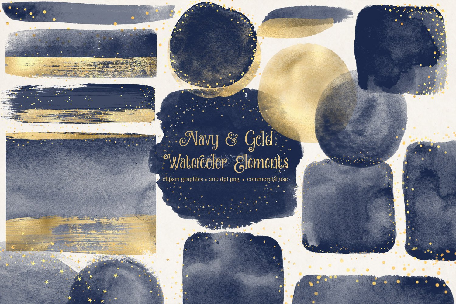 Navy and Gold Watercolor Elements cover image.