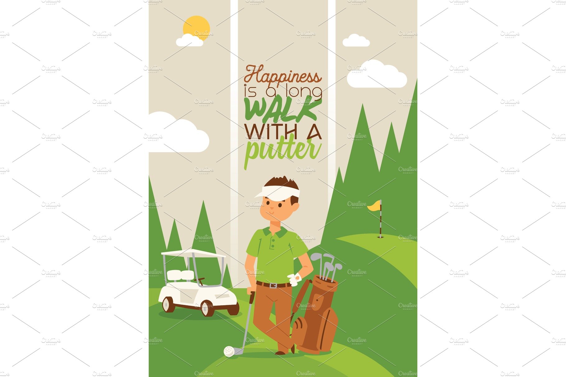 Golf vector golfers man character in cover image.