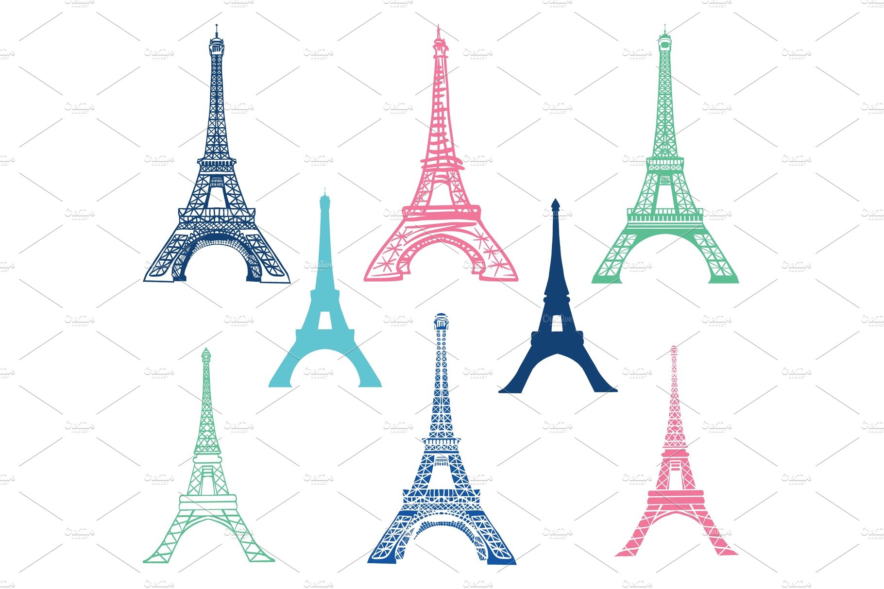 Vector set of different Eiffel Tower landmarks icons of Paris, France with ... cover image.