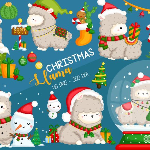 Christmas Llama Cute Clipart cover image.