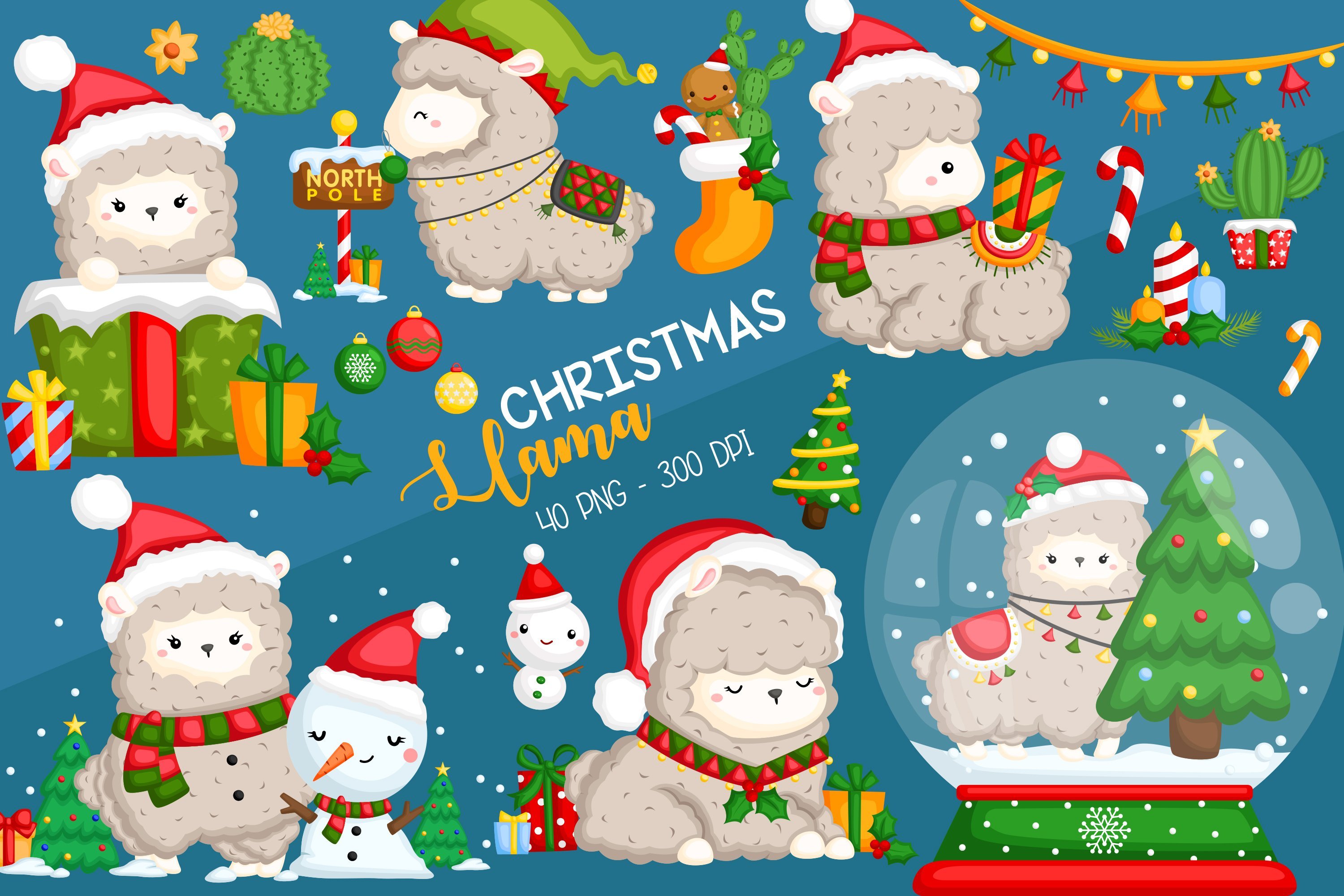 Christmas Llama Cute Clipart cover image.