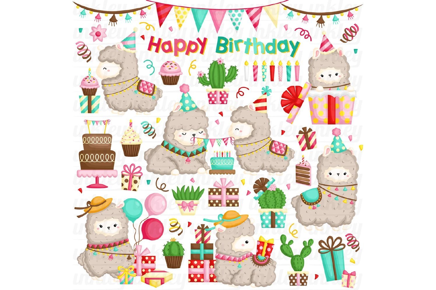 Birthday Llama Cute Clipart preview image.