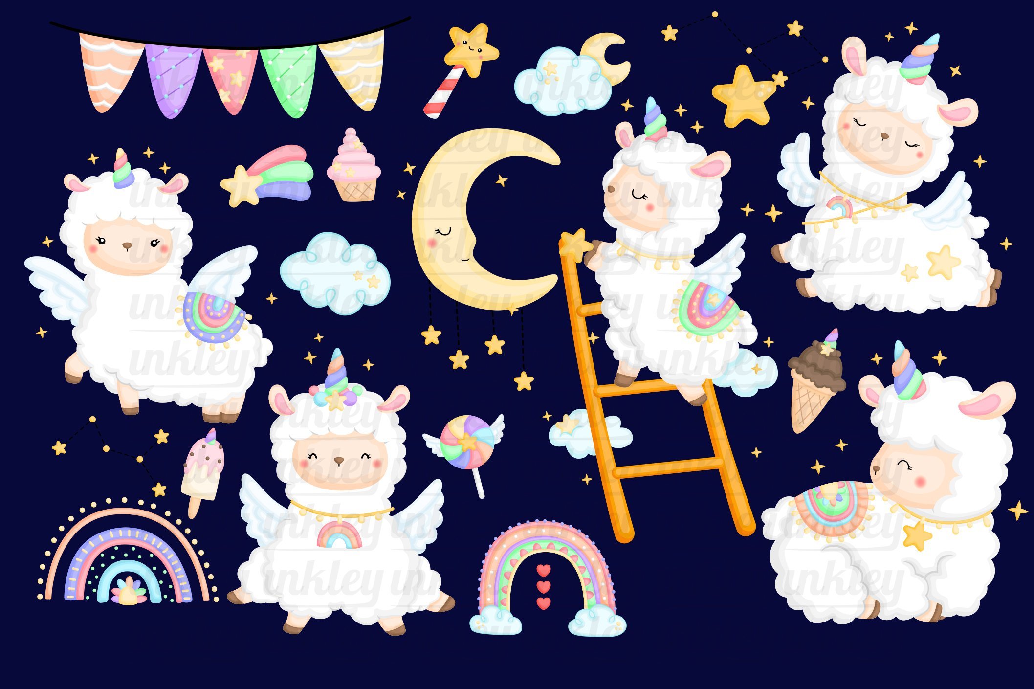 Rainbow And Llama Clipart preview image.
