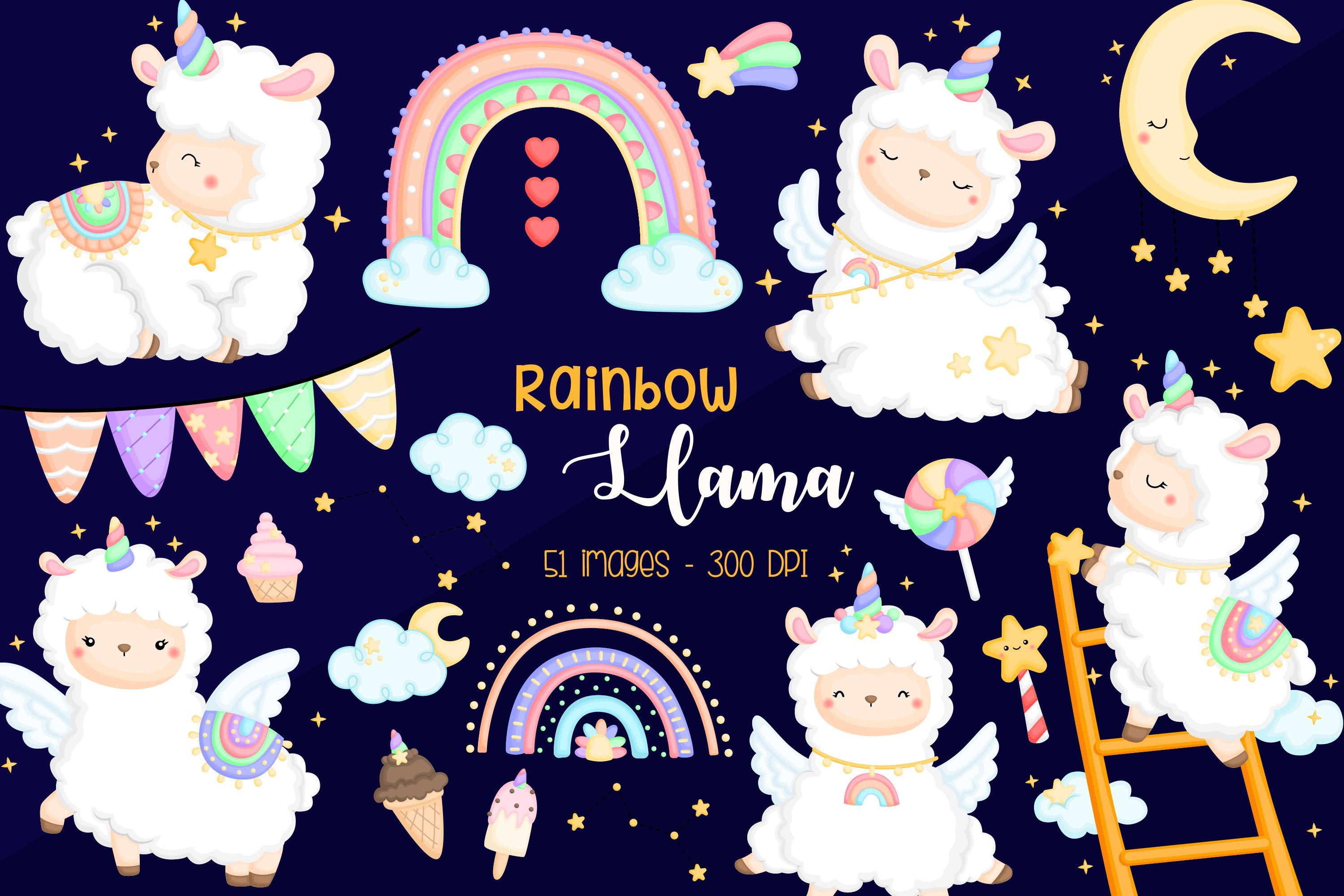 Rainbow And Llama Clipart cover image.