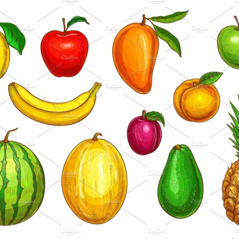 Vector isolated icons of tropical exotic fruits cover image.