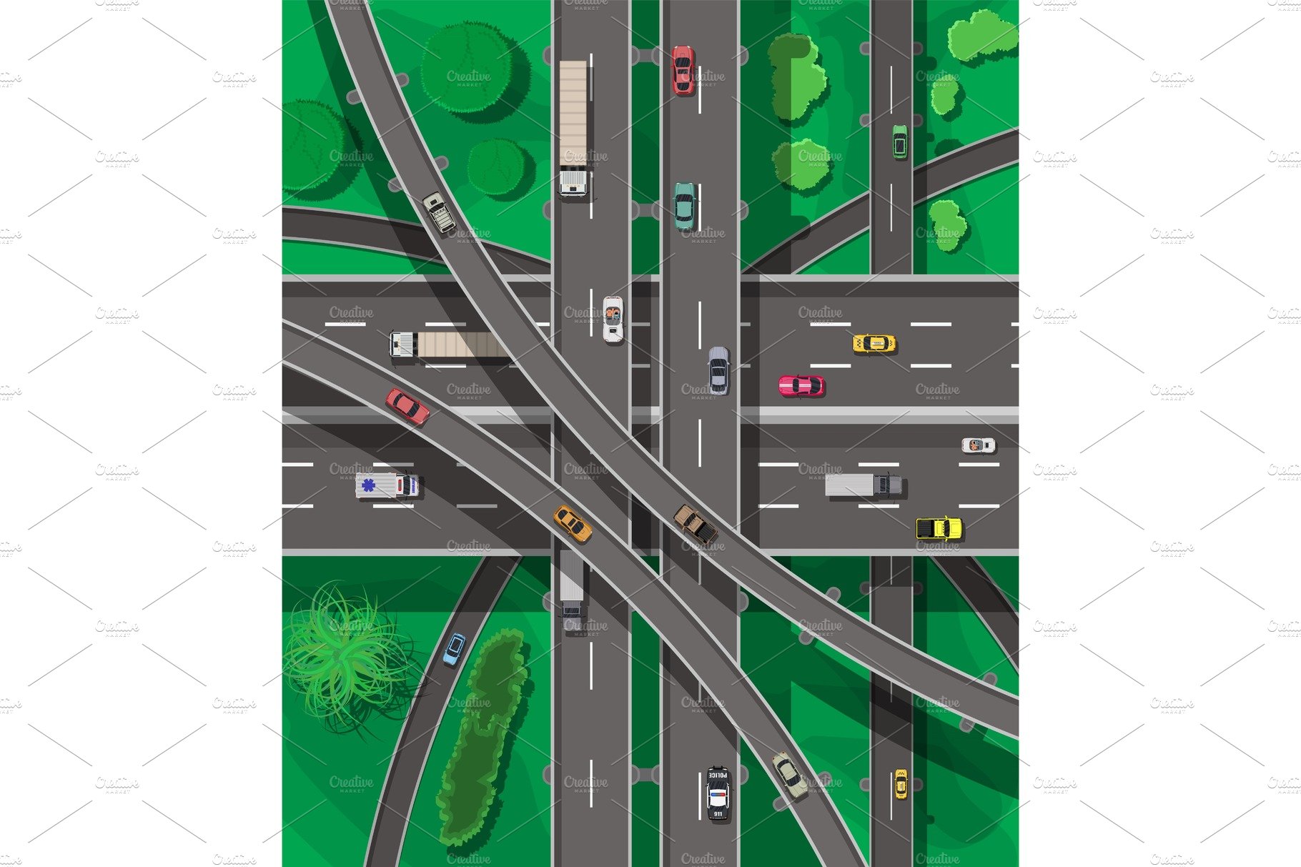Modern roads and transport. Top view cover image.