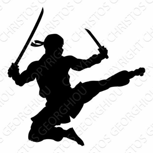 Ninja Flying Kick Man Silhouette cover image.