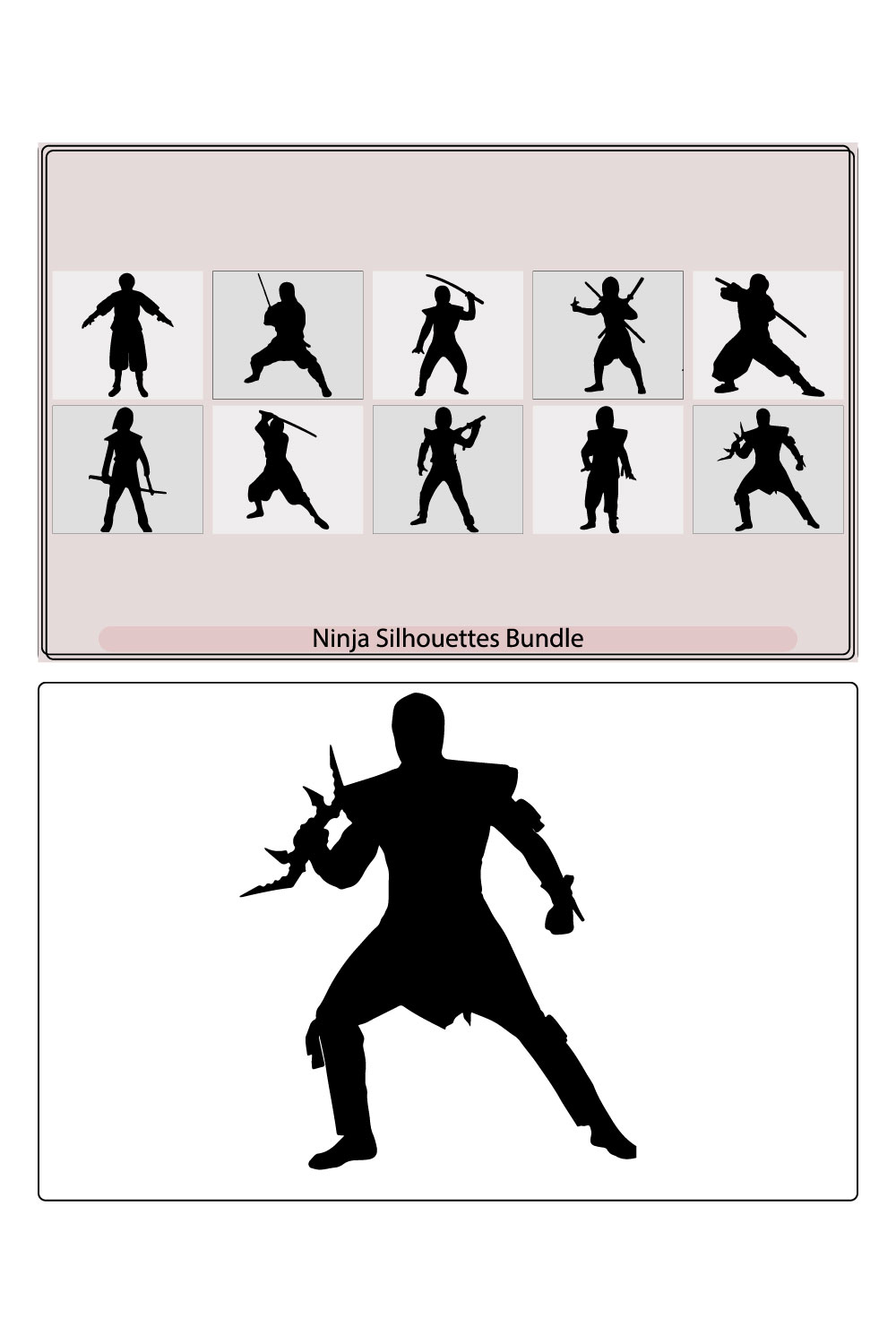 ninja silhouette vectors,Ninjas in various fighting poses silhouette vector illustration pinterest preview image.